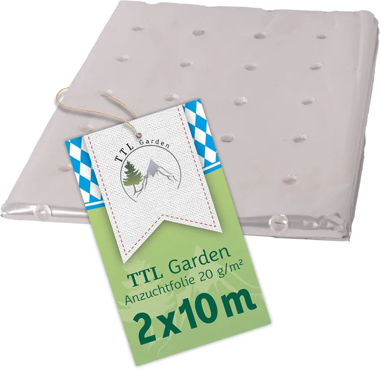 TTL Garden 10x2m PE Frühbeetfolie gelocht 20g/m² - transparente Gartenfolie für Folientunnel Anzuchtfolie Frühbeet & Hochbeet Wachstumsfolie Wärme Schutz vor Regen, Wind Frost – Bild 1