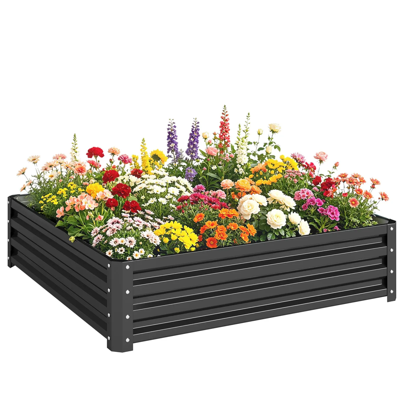 Outsunny Hochbeet, Blumenkasten, Gemüsebeet, Pflanzkasten, Kräuterbeet für Garten, Terrasse, Balkon, Stahl, Grau, 120 x 120 x 30 cm - Bild 1