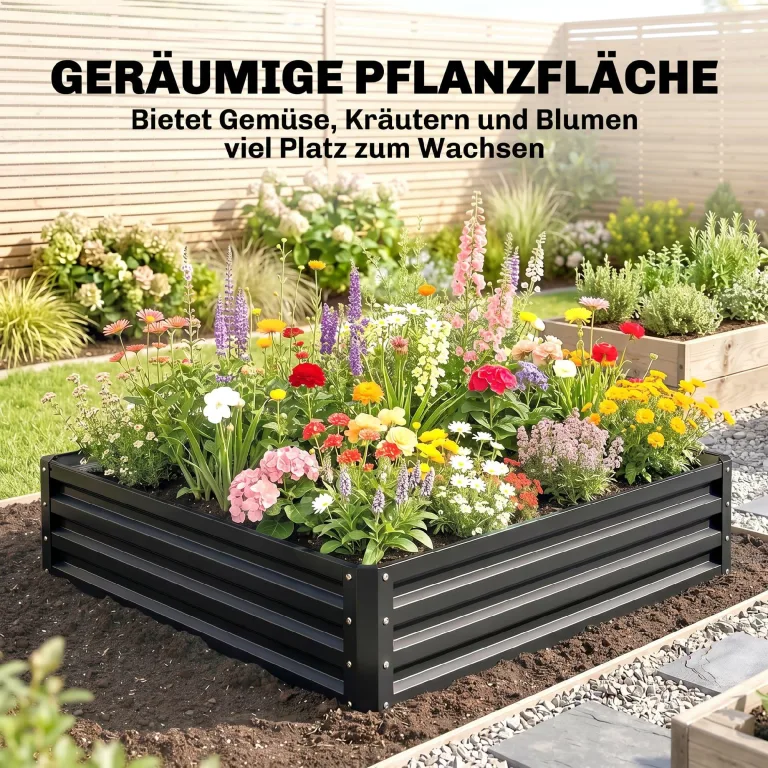 Outsunny Hochbeet, Blumenkasten, Gemüsebeet, Pflanzkasten, Kräuterbeet für Garten, Terrasse, Balkon, Stahl, Grau, 120 x 120 x 30 cm – Bild 3