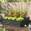 Outsunny Hochbeet, Blumenkasten, Gemüsebeet, Pflanzkasten, Kräuterbeet für Garten, Terrasse, Balkon, Stahl, Grau, 120 x 120 x 30 cm - Thumbnail 8