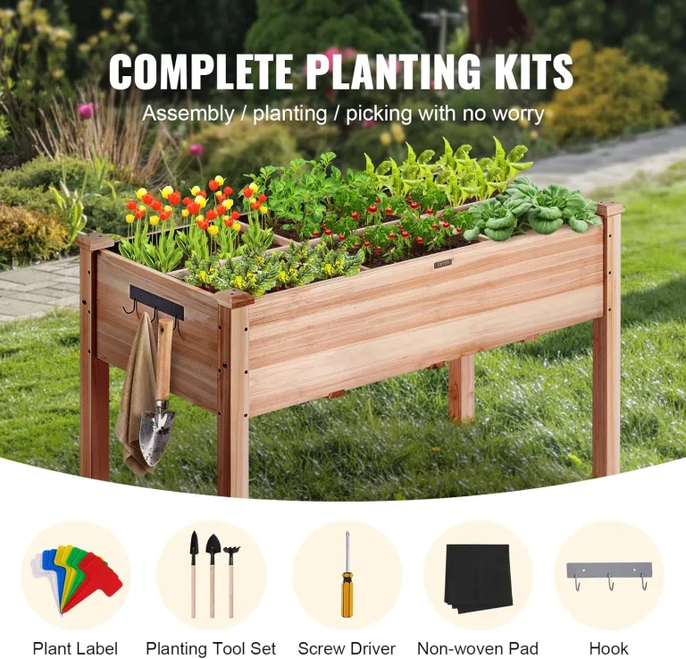 VEVOR Hochbeet Holz Pflanzkübel mit Ablage Blumenkasten 100kg Tragfähigkeit Garten Pflanzkasten Terrassen Gemüsebeet Gartenbeet Pflanzbeet 120x58x76cm ideal für den Anbau von Gemüse Obst Kräutern – Bild 3