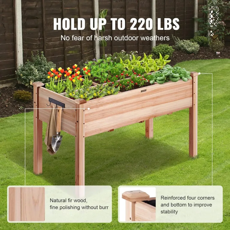 VEVOR Hochbeet Holz Pflanzkübel mit Ablage Blumenkasten 100kg Tragfähigkeit Garten Pflanzkasten Terrassen Gemüsebeet Gartenbeet Pflanzbeet 120x58x76cm ideal für den Anbau von Gemüse Obst Kräutern – Bild 4