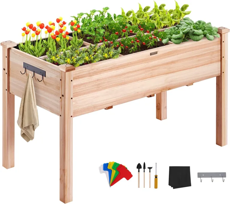 VEVOR Hochbeet Holz Pflanzkübel mit Ablage Blumenkasten 100kg Tragfähigkeit Garten Pflanzkasten Terrassen Gemüsebeet Gartenbeet Pflanzbeet 120x58x76cm ideal für den Anbau von Gemüse Obst Kräutern – Bild 1