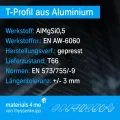 thyssenkrupp T-Profil Aluminium 30 x 30 x 3 mm in 1500 mm Länge | Aluprofil | Alu | T-Metall | EN AW-6060 - Thumbnail 2