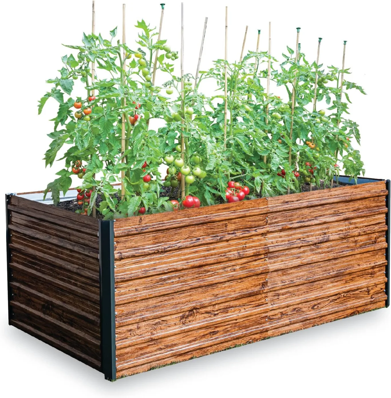 STREND PRO Hochbeet Metall 200x100x77 cm (LxBxH) Holz Imitation | Pflanzkasten Holz Effekt | Blumenkasten Holz Effekt | Garten Pflanzkasten Hoch | Gemüsebeet | Gartenbeet | Hochbeet Balkon Pflanzbeet - Bild 1