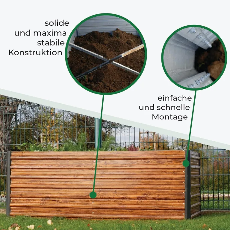 STREND PRO Hochbeet Metall 200x100x77 cm (LxBxH) Holz Imitation | Pflanzkasten Holz Effekt | Blumenkasten Holz Effekt | Garten Pflanzkasten Hoch | Gemüsebeet | Gartenbeet | Hochbeet Balkon Pflanzbeet – Bild 7