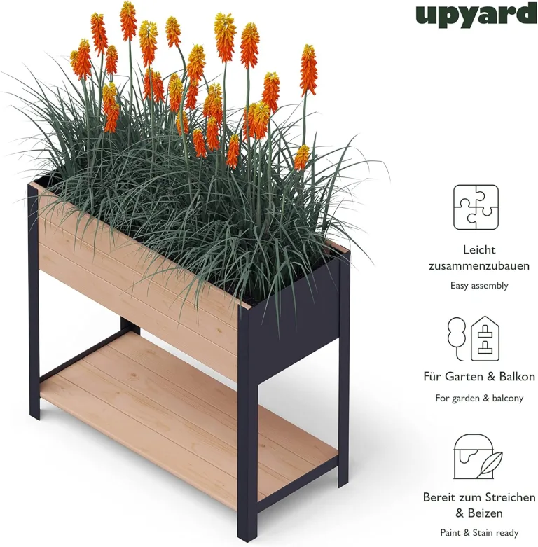 Upyard Holz Hochbeet für Garten, Terrasse und Balkon - Blumenkasten mit Innenvlies und wasserdichter Kunststoffeinlage - Pflanzkasten für Innen- und Außenbereich, 78x36x72, Braun – Bild 4