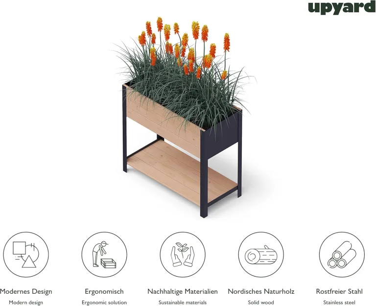 Upyard Holz Hochbeet für Garten, Terrasse und Balkon - Blumenkasten mit Innenvlies und wasserdichter Kunststoffeinlage - Pflanzkasten für Innen- und Außenbereich, 78x36x72, Braun – Bild 5