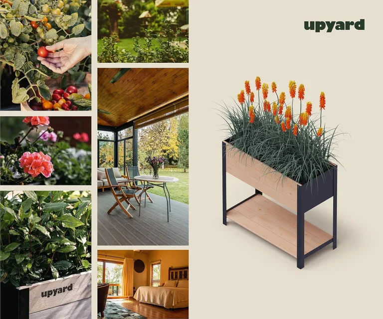Upyard Holz Hochbeet für Garten, Terrasse und Balkon - Blumenkasten mit Innenvlies und wasserdichter Kunststoffeinlage - Pflanzkasten für Innen- und Außenbereich, 78x36x72, Braun – Bild 7
