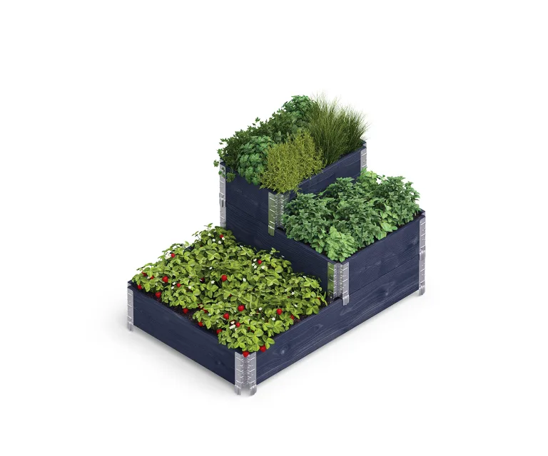 Upyard Stepped Bed - modernes Hochbeet aus Palettenrahmen - modulares, mehrstufiges Hochbeet aus Naturholz für Garten und Terrasse, 120x80x58,5, Schwarz