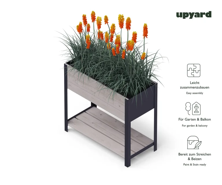 Upyard Holz Hochbeet für Garten, Terrasse und Balkon - Blumenkasten mit Innenvlies und wasserdichter Kunststoffeinlage - Pflanzkasten für Innen- und Außenbereich, 78x36x72, Grau – Bild 4