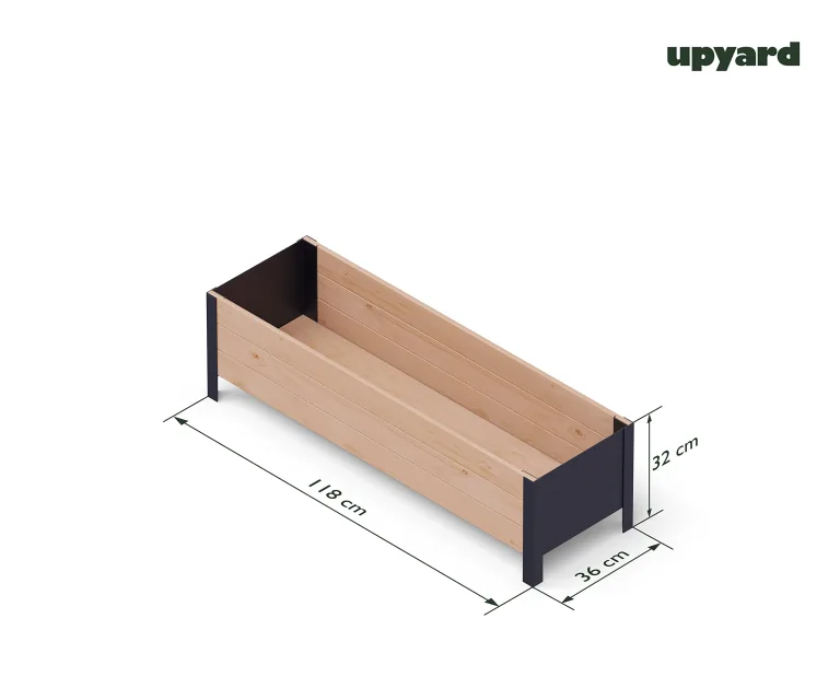 Upyard Holz Hochbeet für Garten, Terrasse und Balkon - Blumenkasten mit Innenvlies und wasserdichter Kunststoffeinlage - Pflanzkasten für Innen- und Außenbereich, 118x36x32, Braun – Bild 2