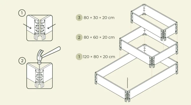 Upyard Stepped Bed - modernes Hochbeet aus Palettenrahmen - modulares, mehrstufiges Hochbeet aus Naturholz für Garten und Terrasse, 120x80x58,5, Naturholz – Bild 6
