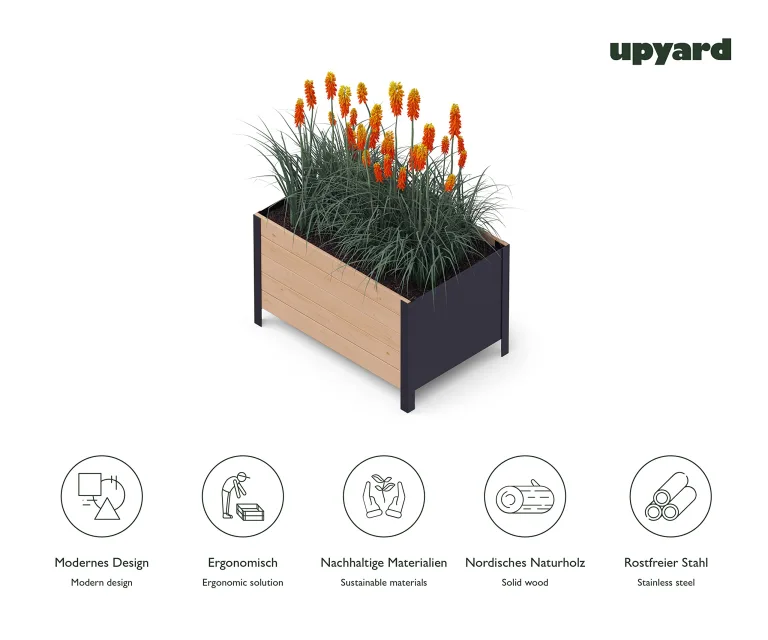 Upyard Holz Hochbeet für Garten, Terrasse und Balkon - Blumenkasten mit Innenvlies und wasserdichter Kunststoffeinlage - Pflanzkasten für Innen- und Außenbereich, 78x52x48, Braun – Bild 4