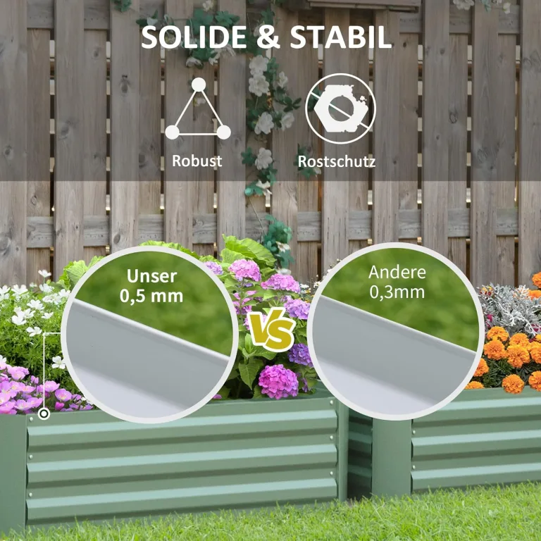 Outsunny Hochbeet Set, 2-TLG. Gartenbeet, Pflanzkasten, Blumenkasten, Pflanzkübel, Blumenkübel für Garten, Terrasse, Verzinkter Stahl, Grün, 100 x 100 x 30 cm – Bild 5