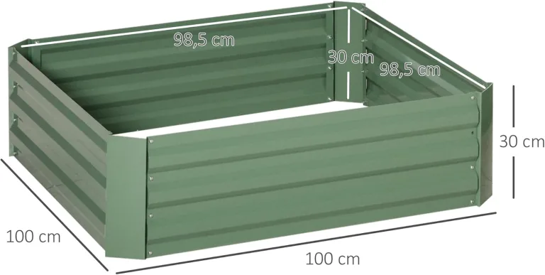 Outsunny Hochbeet Set, 2-TLG. Gartenbeet, Pflanzkasten, Blumenkasten, Pflanzkübel, Blumenkübel für Garten, Terrasse, Verzinkter Stahl, Grün, 100 x 100 x 30 cm – Bild 7