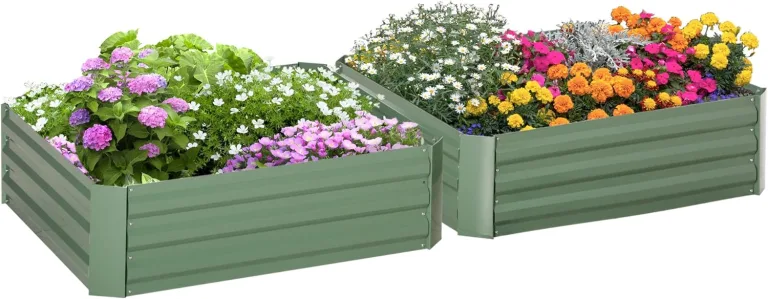 Outsunny Hochbeet Set, 2-TLG. Gartenbeet, Pflanzkasten, Blumenkasten, Pflanzkübel, Blumenkübel für Garten, Terrasse, Verzinkter Stahl, Grün, 100 x 100 x 30 cm – Bild 1