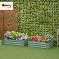 Outsunny Hochbeet Set, 2-TLG. Gartenbeet, Pflanzkasten, Blumenkasten, Pflanzkübel, Blumenkübel für Garten, Terrasse, Verzinkter Stahl, Grün, 100 x 100 x 30 cm - Thumbnail 2