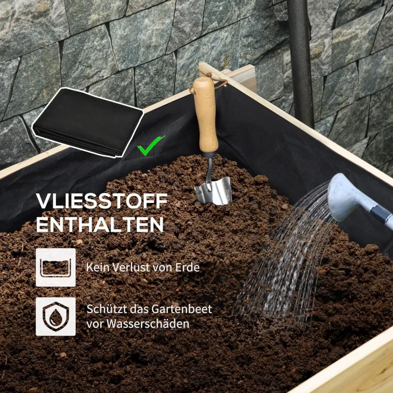 Outsunny Hochbeet Holz, 3-stufige Pflanzbeet, Frühbeet mit Stoffauskleidung, Gartenbeet Blumenkasten Gemüsebeet 93x93x35cm für Balkon, Garten, Pflanzkasten für Blumen, Gemüse, Kräuter, Natur – Bild 7