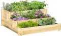 Outsunny Hochbeet Holz, 3-stufige Pflanzbeet, Frühbeet mit Stoffauskleidung, Gartenbeet Blumenkasten Gemüsebeet 93x93x35cm für Balkon, Garten, Pflanzkasten für Blumen, Gemüse, Kräuter, Natur - Thumbnail 1