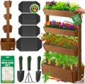 KESSER® Hochbeet mit 5 Etagen Premium Blumenkasten Blumentreppe Pflanztreppe Gemüsebeet Kräuterbeet Pflanzkübel Frühbeet Blumenbeet Pflanzkasten mit Gartenvlies - Beet inkl. Schaufelset, Braun - Thumbnail 8