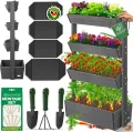 KESSER® Hochbeet mit 5 Etagen Premium Blumenkasten Blumentreppe Pflanztreppe Gemüsebeet Kräuterbeet Pflanzkübel Frühbeet Blumenbeet Pflanzkasten mit Gartenvlies - Beet inkl. Schaufelset, Braun - Thumbnail 10