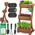 KESSER® Hochbeet mit 5 Etagen Premium Blumenkasten Blumentreppe Pflanztreppe Gemüsebeet Kräuterbeet Pflanzkübel Frühbeet Blumenbeet Pflanzkasten mit Gartenvlies - Beet inkl. Schaufelset, Braun - Thumbnail 6