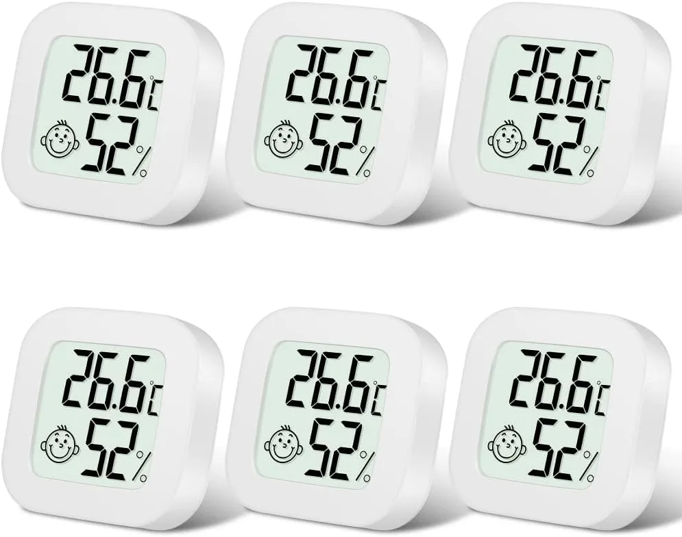 Flintronic Mini LCD Thermometer, 6 Stück Digital Thermometer Innen, Hygrometer Innen, Thermometer Hygrometer, Kabelloses, Luftfeuchtigkeit Meter für Babyzimmer Wohnzimmer Büro Gewächshaus(Weiß) - Bild 1