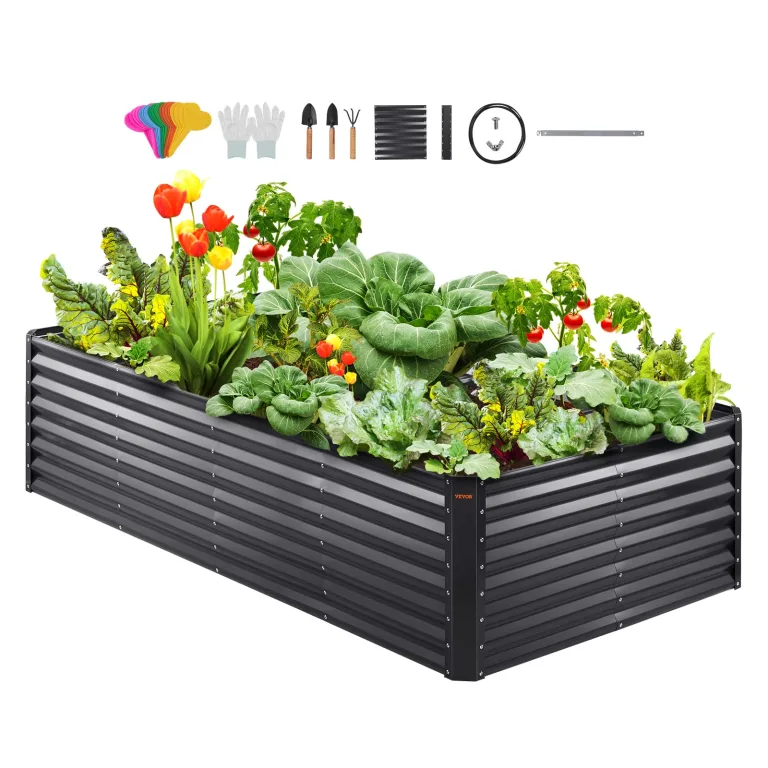 VEVOR Hochbeet Pflanzkübel Blumenkasten Garten Pflanzkasten Terrassen Gemüsebeet Gartenbeet Pflanzbeet Dunkelgrau 240x120x60cm verzinktem Metall ideal für den Anbau von Gemüse Obst Kräutern usw.