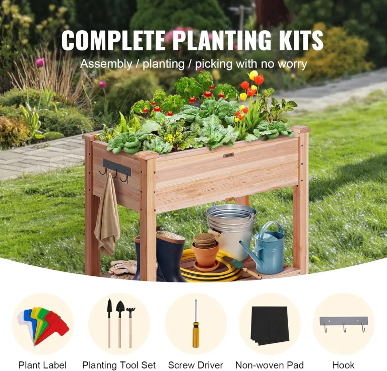 VEVOR Hochbeet Holz Pflanzkübel mit Ablage Blumenkasten 75kg Tragfähigkeit Garten Pflanzkasten Terrassen Gemüsebeet Gartenbeet Pflanzbeet 86x46x76cm ideal für den Anbau von Gemüse Obst Kräutern – Bild 3