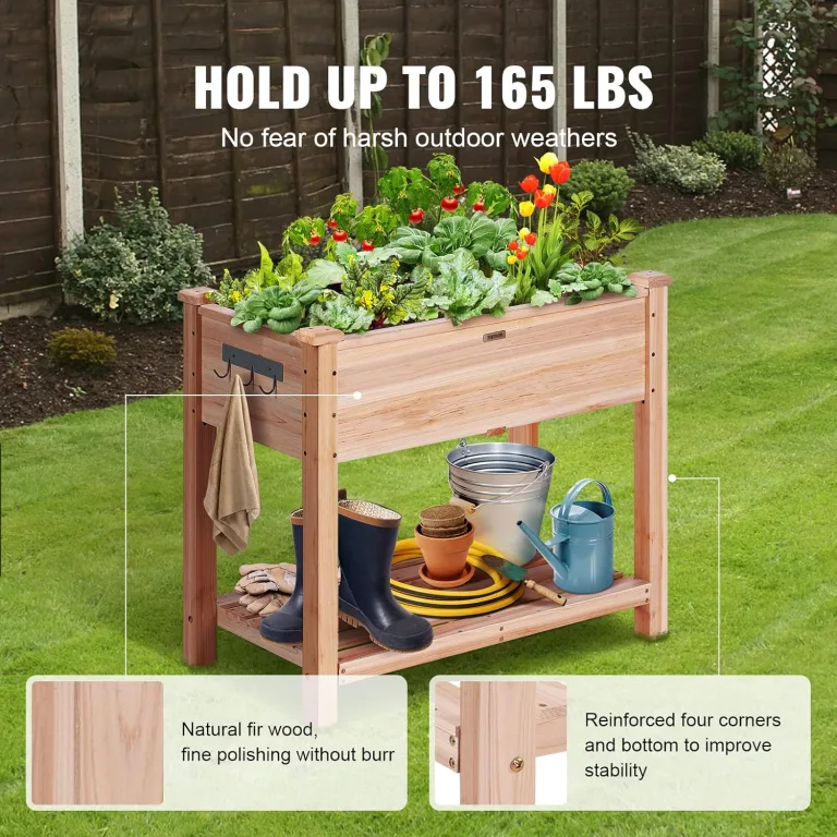 VEVOR Hochbeet Holz Pflanzkübel mit Ablage Blumenkasten 75kg Tragfähigkeit Garten Pflanzkasten Terrassen Gemüsebeet Gartenbeet Pflanzbeet 86x46x76cm ideal für den Anbau von Gemüse Obst Kräutern – Bild 4