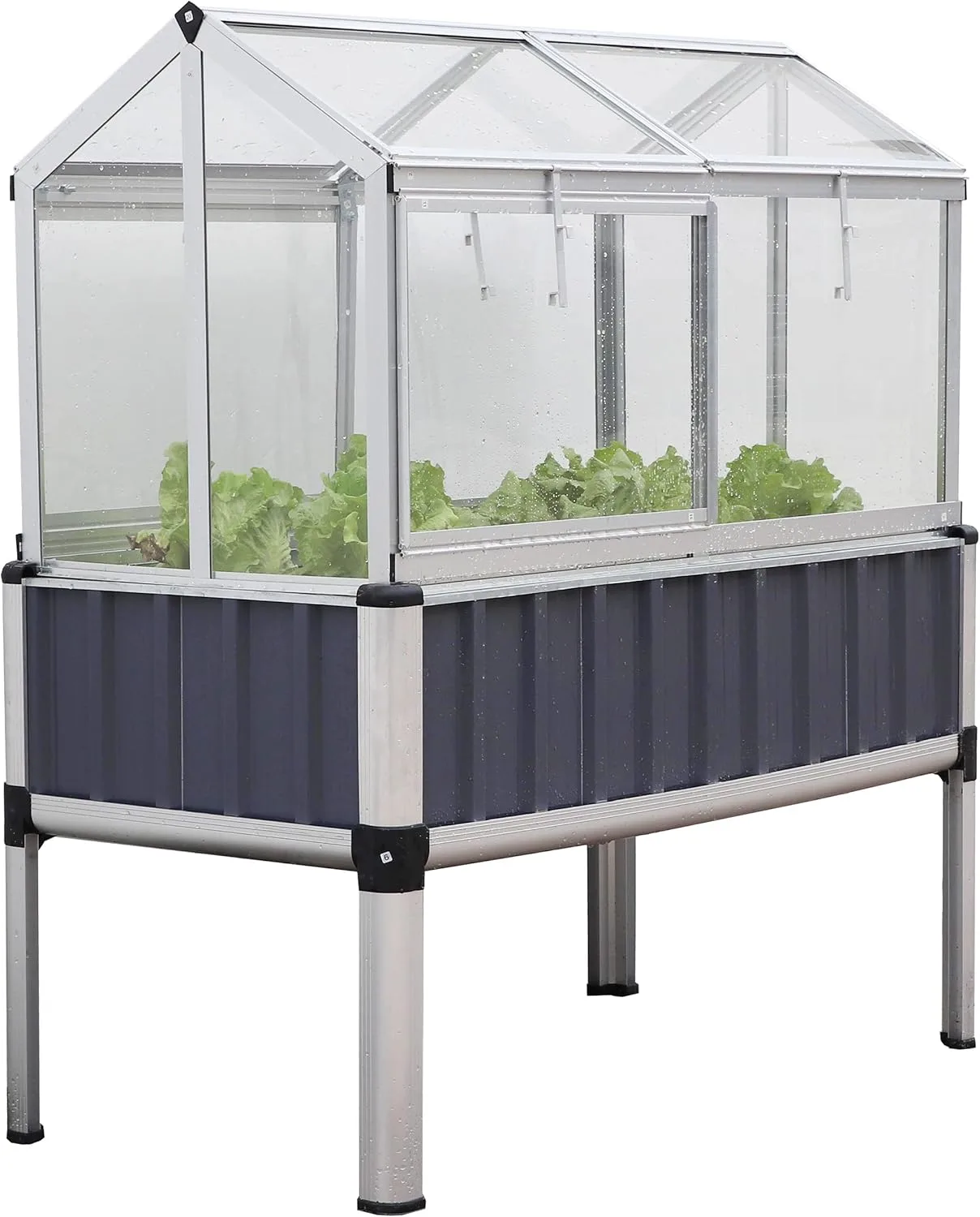 TTL Garden „Superior“ Alu Hochbeet mit Frühbeet Aufsatz - 128x114x60cm großes hochwertiges Aluminium Hochbeet mit Gewächshaus Abdeckung mehrteilige Türen & Dach aus durchsichtigem Polycarbonat - Bild 1