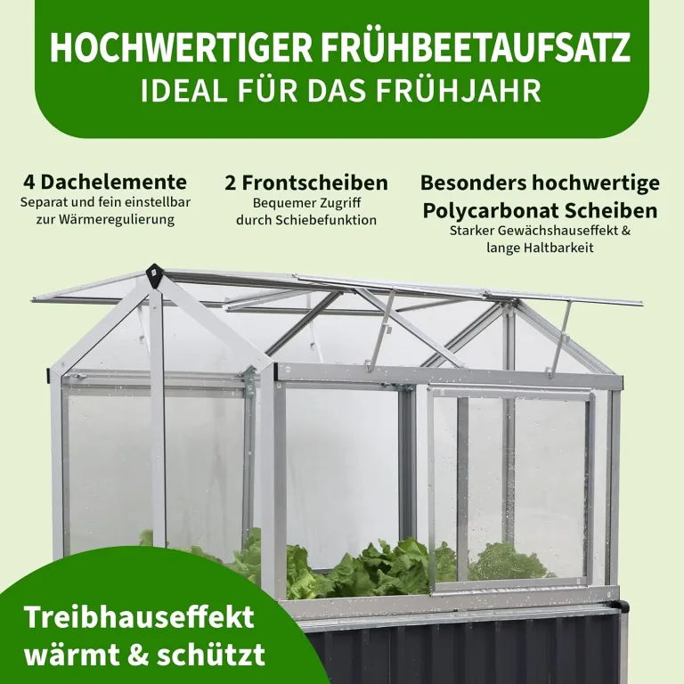 TTL Garden „Superior“ Alu Hochbeet mit Frühbeet Aufsatz - 128x114x60cm großes hochwertiges Aluminium Hochbeet mit Gewächshaus Abdeckung mehrteilige Türen & Dach aus durchsichtigem Polycarbonat – Bild 3