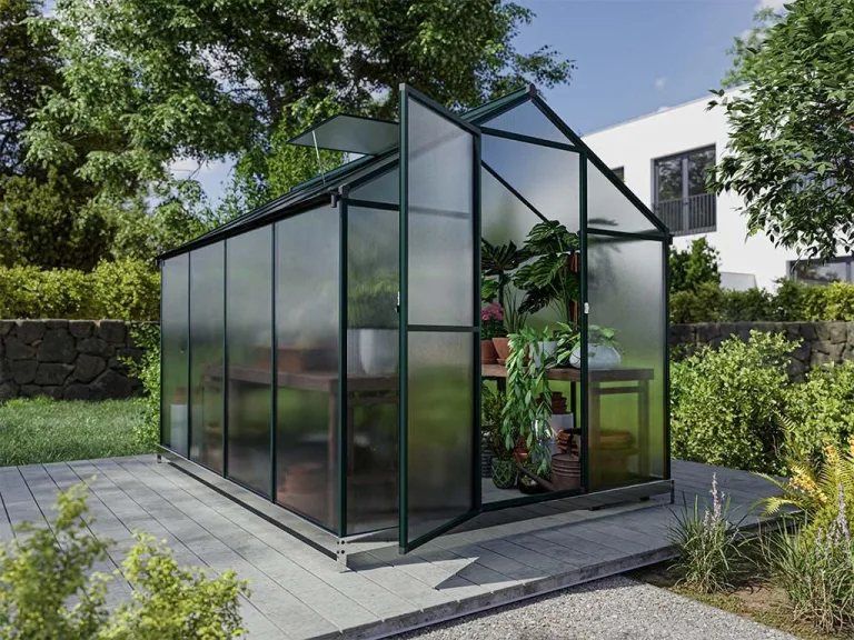 Outgarden Gewächshaus Royal | Hohlkammerplatte 4 mm | 4,4 m² | Aluminium eloxiert | B x T x H: 182 x 243 x 188,3 cm | Mit Dachfenster und Flügeltür | Inkl. Fundament – Bild 8