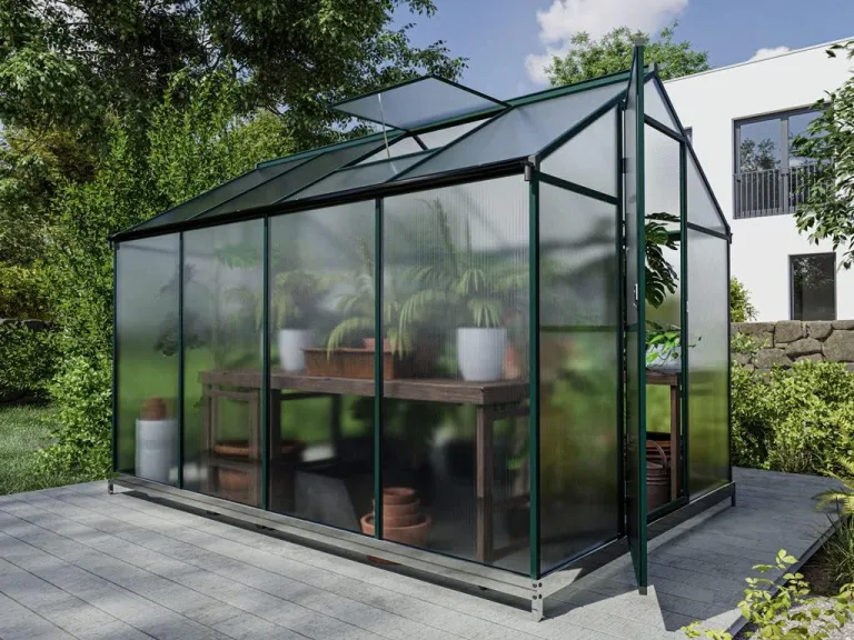 Outgarden Gewächshaus Royal | Hohlkammerplatte 4 mm | 4,4 m² | Aluminium eloxiert | B x T x H: 182 x 243 x 188,3 cm | Mit Dachfenster und Flügeltür | Inkl. Fundament – Bild 9