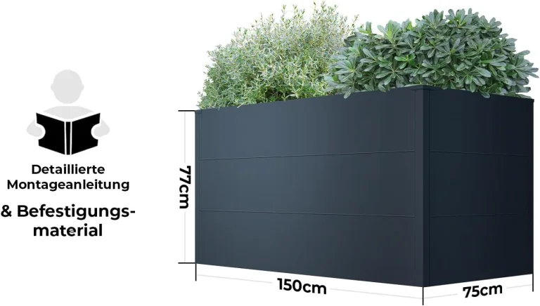 Metzler Hochbeet für den Garten – Stahl in Anthrazit | Witterungsbeständiges Metall-Gartenbeet, Pflanzenbeet, Blumenhochbeet | 150 x 75 x 77 cm – Bild 4