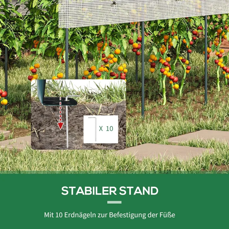 Outsunny Gewächshaus mit PE-Gitterfolie, Winterfest Foliengewächshaus aus Stahl, Treibhaus für Balkon, Garten, 400x120x170cm, Tomatenhaus für Tomaten, Gemüse, Blumen, Pflanzen, Weiß – Bild 5