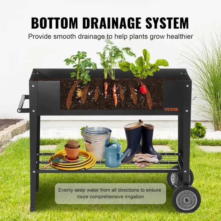 VEVOR Hochbeet mit Rädern Pflanzkübel Blumenkasten Garten Pflanzkasten Terrassen Gemüsebeet Gartenbeet Pflanzbeet Schwarz 108x49,5x80cm verzinktem Stahl ideal für den Anbau von Gemüse Obst Kräutern – Bild 5