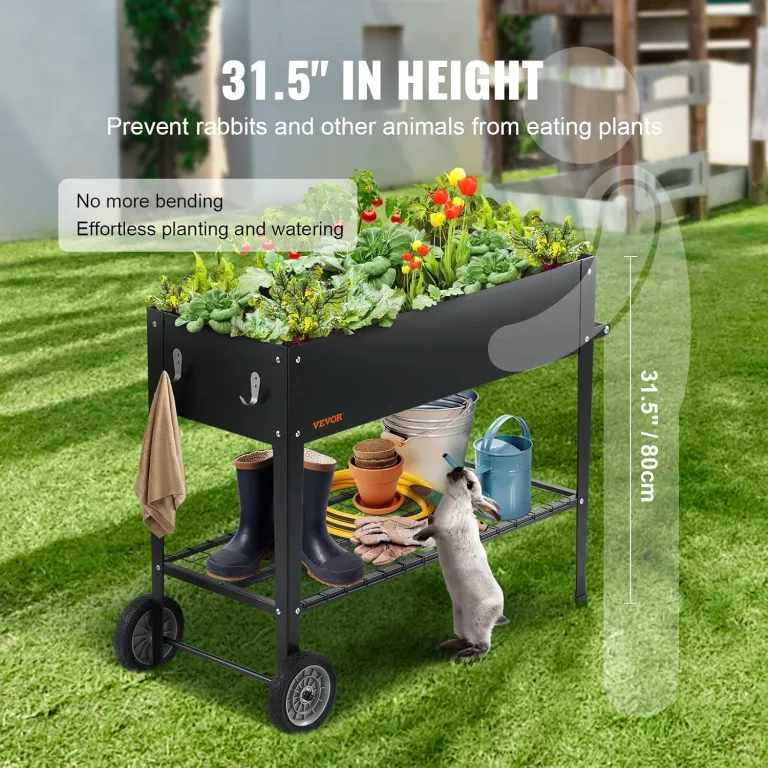 VEVOR Hochbeet mit Rädern Pflanzkübel Blumenkasten Garten Pflanzkasten Terrassen Gemüsebeet Gartenbeet Pflanzbeet Schwarz 108x49,5x80cm verzinktem Stahl ideal für den Anbau von Gemüse Obst Kräutern – Bild 6