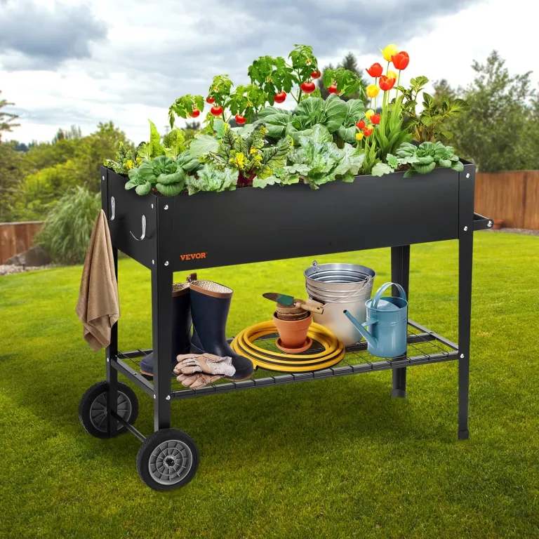 VEVOR Hochbeet mit Rädern Pflanzkübel Blumenkasten Garten Pflanzkasten Terrassen Gemüsebeet Gartenbeet Pflanzbeet Schwarz 108x49,5x80cm verzinktem Stahl ideal für den Anbau von Gemüse Obst Kräutern – Bild 8