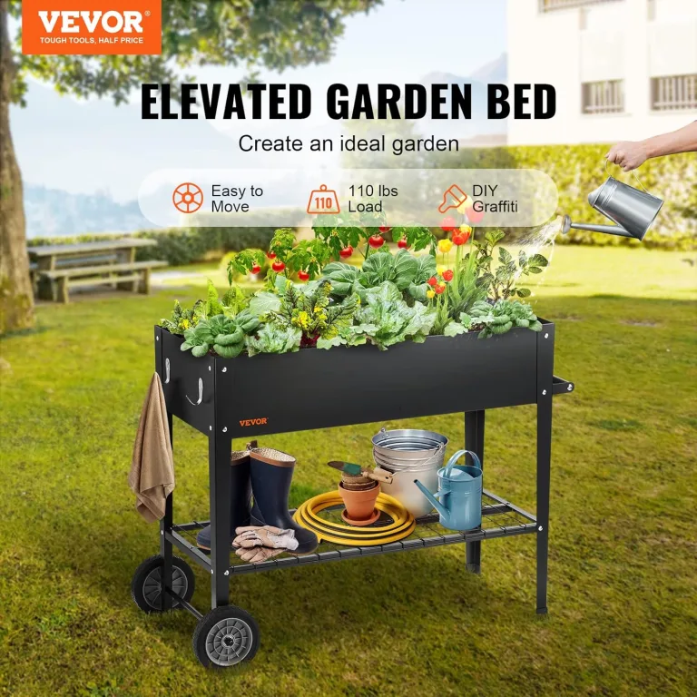 VEVOR Hochbeet mit Rädern Pflanzkübel Blumenkasten Garten Pflanzkasten Terrassen Gemüsebeet Gartenbeet Pflanzbeet Schwarz 108x49,5x80cm verzinktem Stahl ideal für den Anbau von Gemüse Obst Kräutern – Bild 2