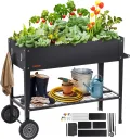 VEVOR Hochbeet mit Rädern Pflanzkübel Blumenkasten Garten Pflanzkasten Terrassen Gemüsebeet Gartenbeet Pflanzbeet Schwarz 108x49,5x80cm verzinktem Stahl ideal für den Anbau von Gemüse Obst Kräutern - Thumbnail 1