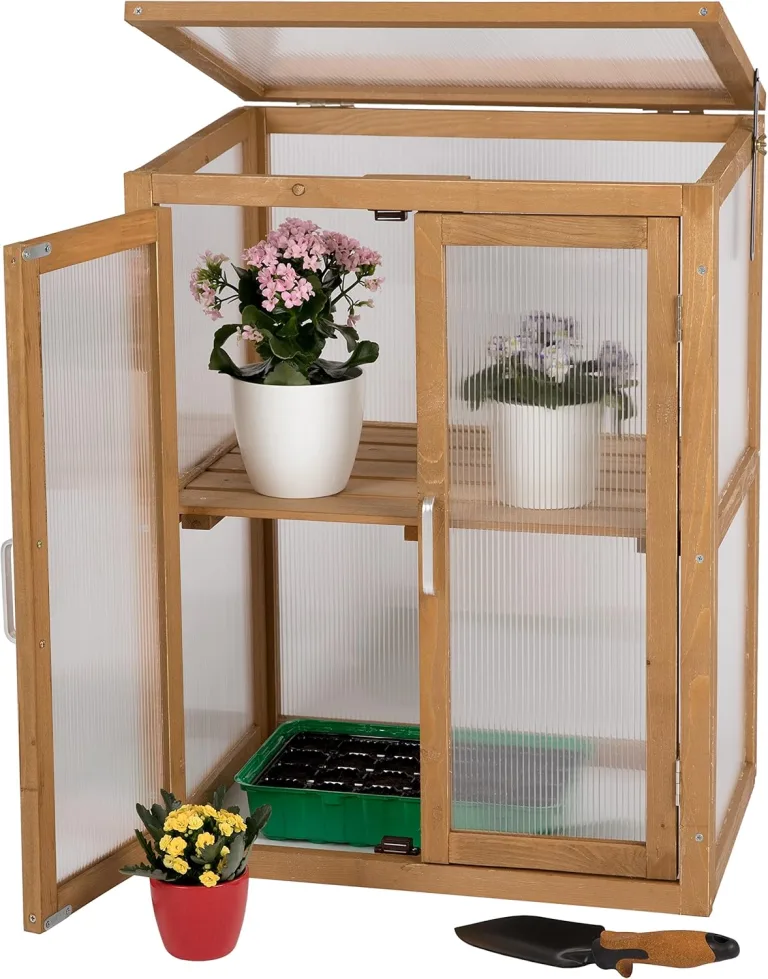 needs&wants® Mini Gewächshaus Treibhaus klein Winterfest aus Holz für Balkon Garten Indoor, Frühbeet Hochbeet Pflanzschrank Anzuchthaus, auch für Schildkröten, Polycarbonat – Bild 1