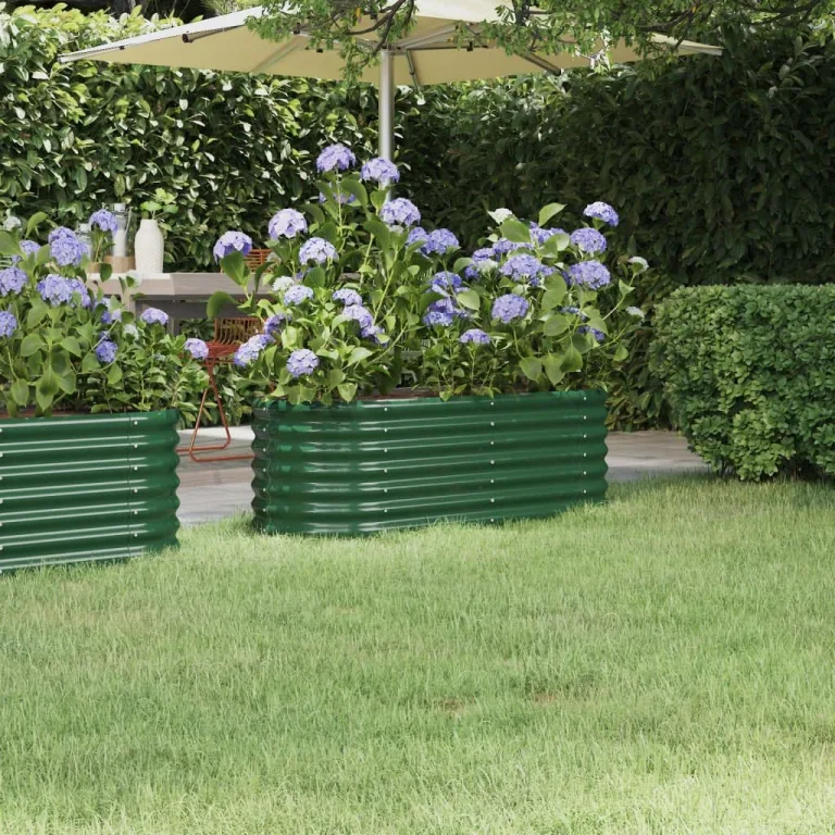 vidaXL Hochbeet, Wetterfestes Hochbeet für Garten Balkon Terrasse, Kräuterhochbeet zum Selber Bauen, Pflanzkasten aus Metall, Verzinkter Stahl Grün – Bild 2