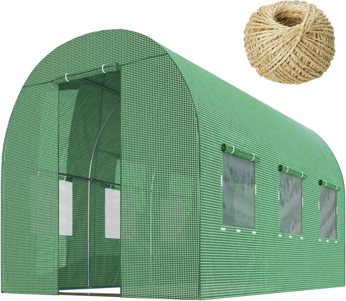 6m2 Garten-Folientunnel-Gewächshaus – Gewächshaus Coche für Pflanzen –Gartenabdeckung aus PE-Folie – 6 Fenster mit Moskitonetz – Rahmen aus verzinktem Stahl – 2x3m – Grün - Bild 1