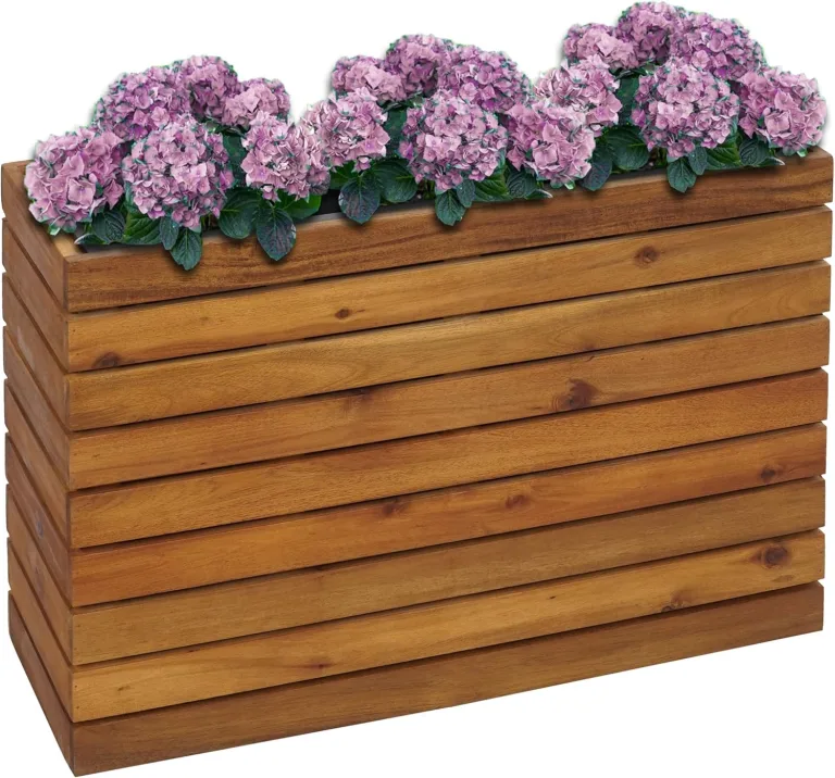 Pflanzkasten HWC-L21, Pflanzkübel Blumentopf Hochbeet, eckig 41x63x23cm Outdoor Akazie Holz FSC®-Zertifiziert, braun – Bild 1