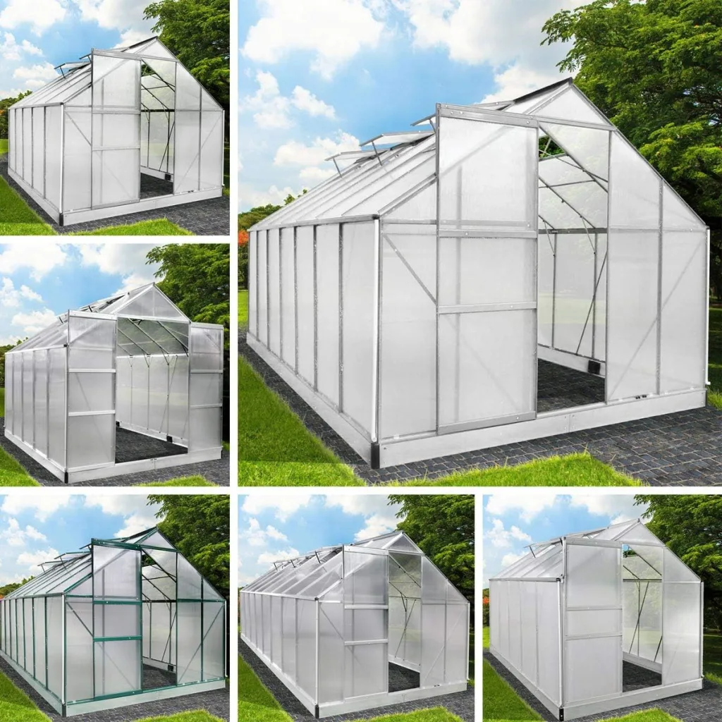BRAST Gewächshaus Aluminium mit Fundament | 42 Modelle | 130x190x195cm - 490x250x235cm | TÜV geprüft | 6mm Hohlkammerplatten | rostfrei wetterfest temperaturbeständig | 380x250x205cm Grün