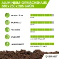 BRAST Gewächshaus Aluminium mit Fundament | 42 Modelle | 130x190x195cm - 490x250x235cm | TÜV geprüft | 6mm Hohlkammerplatten | rostfrei wetterfest temperaturbeständig | 380x250x205cm Grün - Thumbnail 6