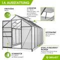 BRAST Gewächshaus Aluminium mit Fundament | 42 Modelle | 130x190x195cm - 490x250x235cm | TÜV geprüft | 6mm Hohlkammerplatten | rostfrei wetterfest temperaturbeständig | 380x190x195cm Grau - Thumbnail 7