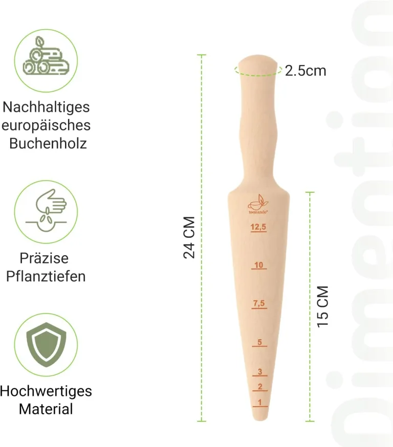 Teemando® Marken-Pflanzholz mit Scala aus unbehandeltem Buchenholz, 24,5 cm lang, Pflanzholz mit cm – Bild 2
